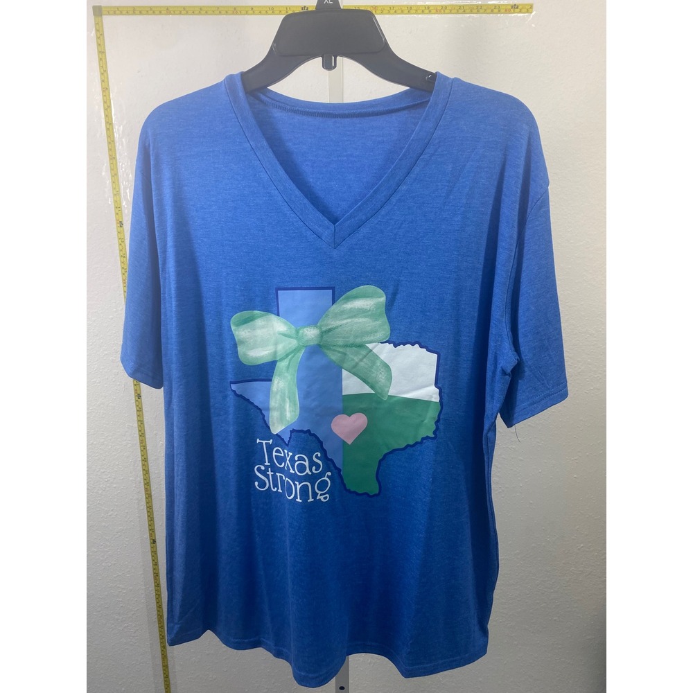 Texas Strong Royal Blue V-Neck‎ Graphic Tee Shirt XL Short Sleeve State Pride